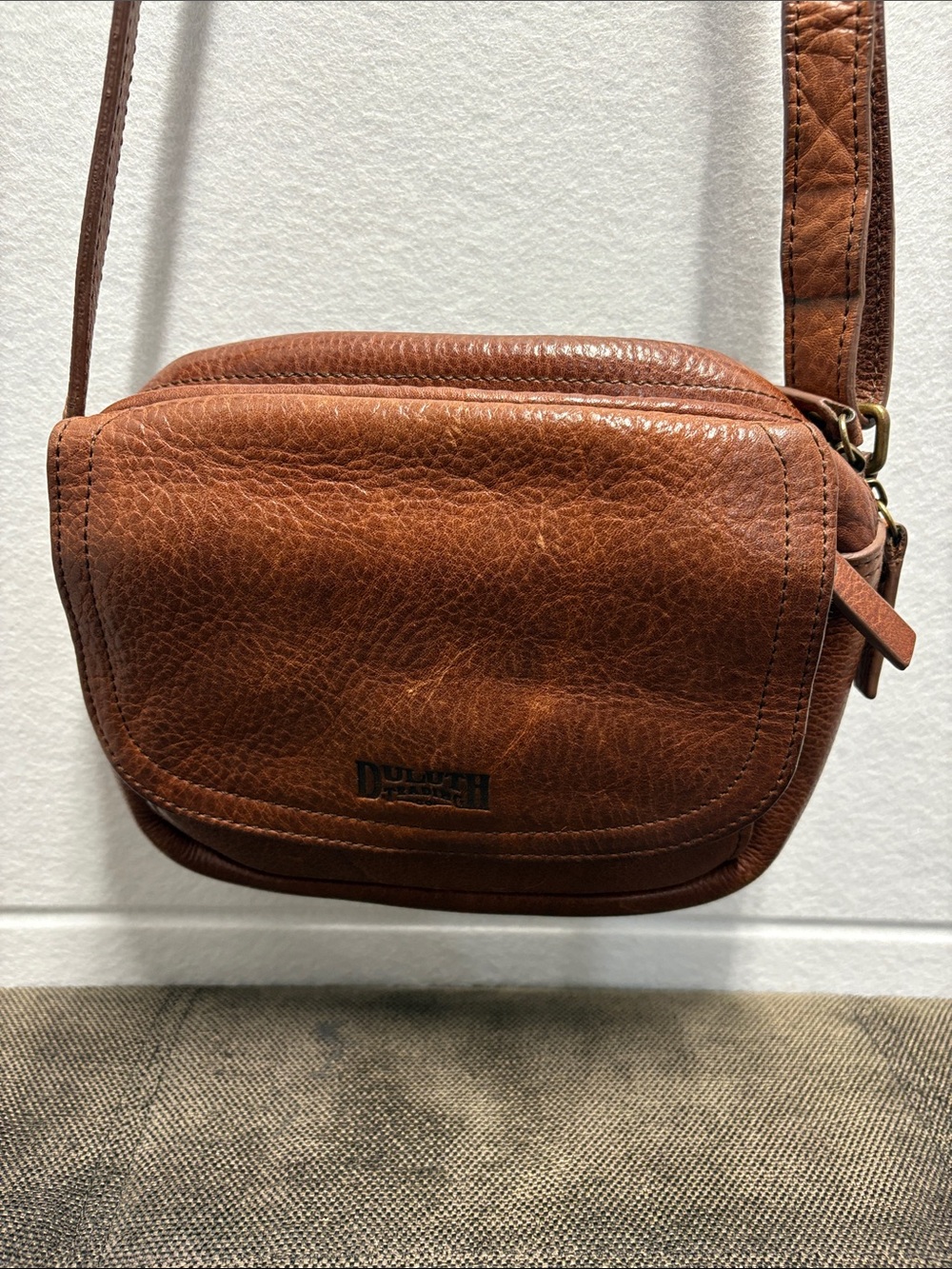 Vintage Duluth Trading Dark Brown Leather Adjustable Crossbody Bag